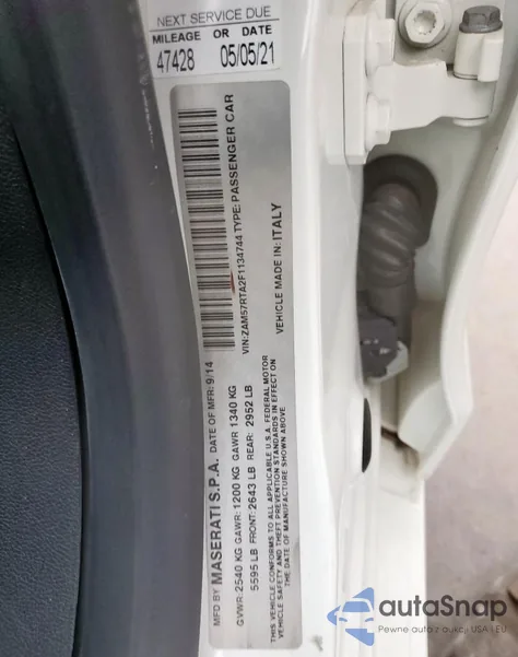 2015 Maserati Ghibli S z USA, uszkodzony, nr VIN ZAM57RTA2F1134744